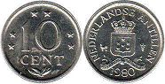 монета Нидерландские Антиллы 10 центов 1980