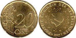 монета Нидерланды 20 евро центов 2004