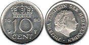 монета Нидерланды 10 центов 1980