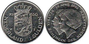 монета Нидерланды 1 гульден 1980