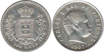 монета Португалия 500 рейс 1907