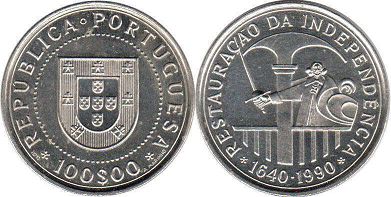 монета Португалия 100 эскудо 1990