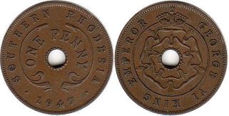 монета Родезия 1 пенни 1947