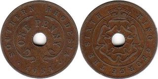 монета Родезия 1 пенни 1951