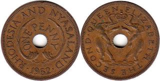 монета Родезия и Ньясаленд 1 пенни 1962