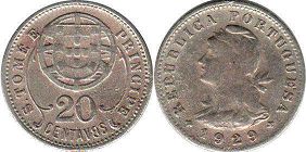 монета Сан-Томе и Принсипи 20 сентаво 1929