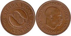 монета Сьерра-Леоне 1/2 цента 1964
