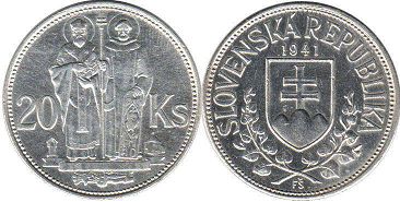 монета Словакия 20 крон 1941