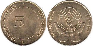 монета Словения 5 толаров 1995