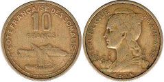 монета Французское Сомали 10 франков 1965