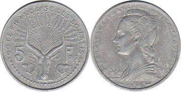 монета Французское Сомали 5 франков 1948