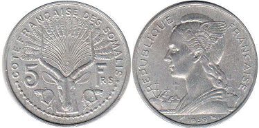 монета Французское Сомали 5 франков 1959