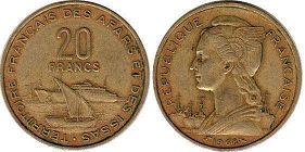 монета Афар и Иссаи 20 франков 1968