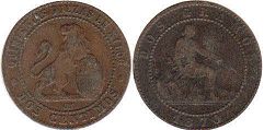монета Испания 2 сентимо 1870