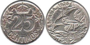 монета Испания 25 сентимо 1925