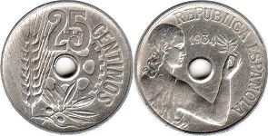 монета Испания 25 сентимо 1934