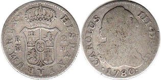 монета Испания 2 реала 1780