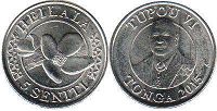 монета Тонга 5 сенити 2015