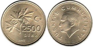 монета Турция 2500 лир 1992