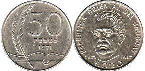 монета Уругвай 50 песо 1971
