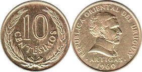 монета Уругвай 10 сентесимо 1960