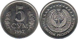 монета Узбекистан 5 сум 1997