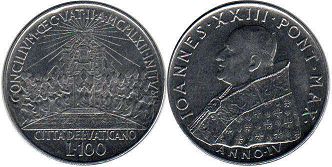 монета Ватикан 100 лир 1962