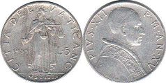 монета Ватикан 5 лир 1955