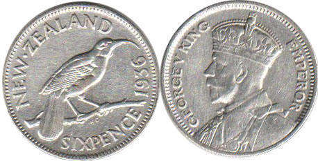 монета Новая Зеландия 6 пенсов 1936