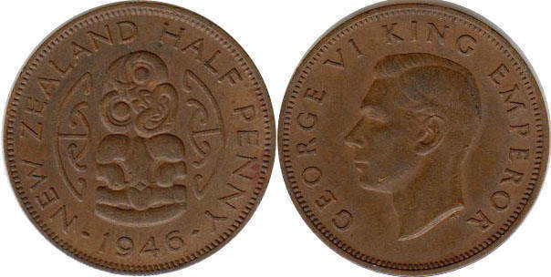 монета Новая Зеландия 1/2 пенни 1946