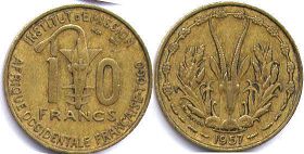 монета Того 10 франков 1957