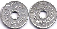 монета Французский Индокитай 5 центов 1943