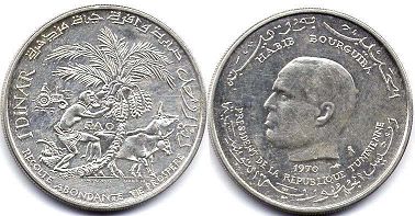 монета Тунис 1 динар 1970