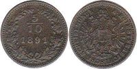 монета Австрийская Империя 5/10 крейцера 1891