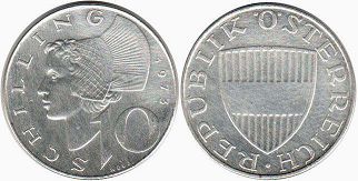 монета Австрия 10 шиллингов 1973