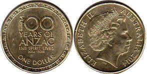 монета Австралия 1 доллар 2014