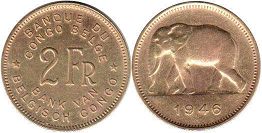 монета Бельгийское Конго 2 франка 1946