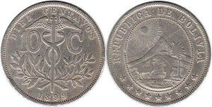 монета Боливия 10 сентаво 1899
