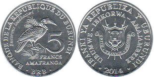 монета Бурунди 5 франков 2014