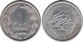 монета Центральноафриканские Государства 1 франк КФА 1974