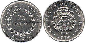 монета Коста Рика 25 сентимо 1974