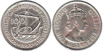 монета Кипр 100 милс 1955