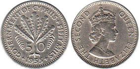 монета Кипр 50 милс 1955