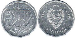 монета Кипр 5 милс 1981