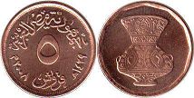 монета Египет 5 пиастров 2008
