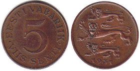 монета Эстония 5 сенти 1931