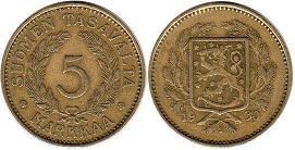 монета Финляндия 5 марок 1930