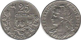 монета Франция 25 сантимов 1905