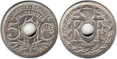монета Франция 5 сантимов 1919
