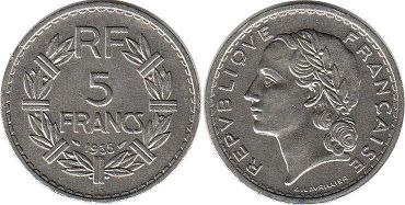 монета Франция 5 франков 1935